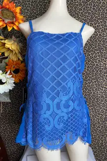 ✅3/$30✅ NWT  Blue Embroidered Sleeveless Corset Side Tie Tank Blouse | MEDIUM |