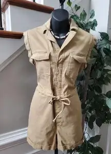 Wild Honey  Women's Khaki Cotton Collared Sleeveless Casual Romper Size Small