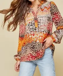 Savanna Jane Animal Print Embroidered Blouse