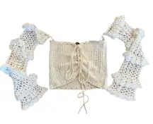 Fashion Nova - Long Sleeve Tie Front Off Shoulder Crochet Top in White