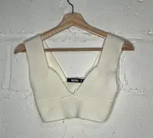 Missguided Women's Off White Cropped V-Neck Knit Tank Top Size 2/4