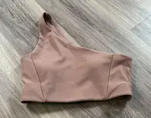 One-Shoulder Sports Bra Medium Mauve Ribbed Top