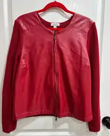 Kim Rogers Red Sweater Full Zip Front Jacket with Faux Leather Front Panels, PL