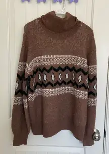 Olive + Oak women’s brown patterned soft cowl neck plush sweater XL‎