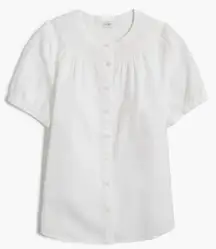 NWT Madewell Size Medium Linen-blend short-sleeve smock-neck top‎ White Causal