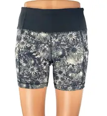 Lululemon Run Dart & Dash Floral Black White Running Athletic Biker Shorts Sz 6