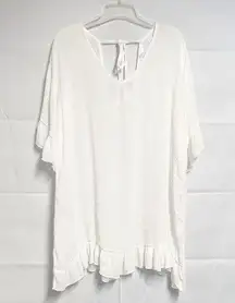 Ekouager Ruffle White Pullover Beachy Tunic/Bikini Cover Up Size Medium