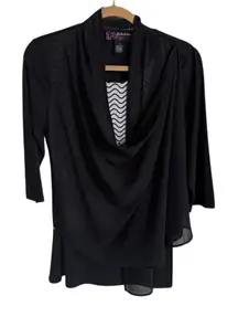 Peck & Peck Black Drape Blouse Black and‎ White Inset Sz Small