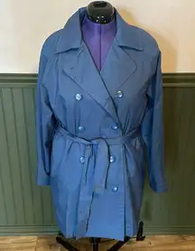 London Fog Women’s Small Blue Belted Button Trench Coat Jacket Rain Classic