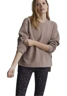 Varley Vanetta High Low Sweatshirt Oversized Boxy Fit Rib Knit Tan Portabella XS