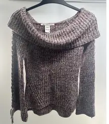 American Rag Off the Shoulder Sweater Rib Knit Bell Sleeves‎ Maroon Multi  S