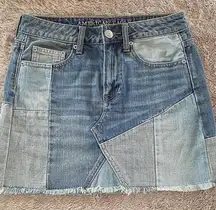 VNTG HTF AEO Mini Patchwork COTTAGECORE DENIM SKIRT TRENDING PATCHED WESTERN