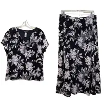 Jones New York Floral Top and Skirt Set Black Size Large XL