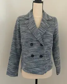 Talbots Tweed Pea Coat Jacket size 4P Teal White Preppy Corpcore Academia Blazer