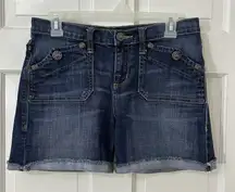 Rock‎ & Republic Stinger Cuffed Denim Shorts Button Flap Back Pockets Y2K Sz 8