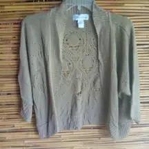 Fashion Avenue M Bolero Style Khaki Beige Crocheted Crop Knit Shrug