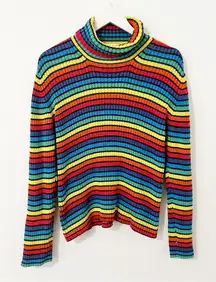 Tommy Hilfiger Rainbow Ribbed Striped Knit Sweater Vintage Size XL