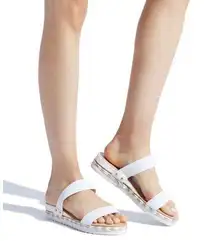 Shoedazzle Way Cute, Duffle Woven Double Straps White Platform Sandal