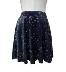 ModCloth Just This Sway Velvet Skater Skirt Black Printed‎ Size Large