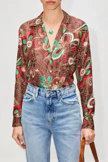 Alix Of Bohemia | Gogo Silk Shirt Brown Chocolate Print | XS