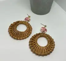 Floral polymer clay and rattan statement earrings