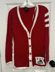 Hello Kitty Forever 21 Women's Red Long Sleeve Cardigan Sweater Small Varsity