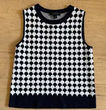 Ann Taylor Navy and White scallop Pattern Sleeveless sweater vest Top