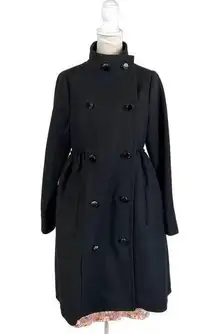 Anthropologie Tracy Reese Wool Pea Coat  Silk Lining Bridgerton Black