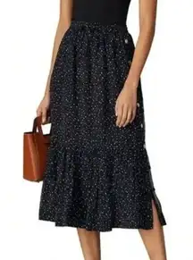 Coach Tiered Snap Aline Midi Skirt Sz.0  Stretch Waist - Dots Black Multicolor