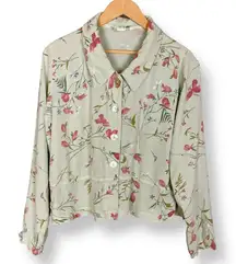 Vintage Top Lightweight Jacket Shell Button‎ Women Green Tencel Rayon Floral 90s