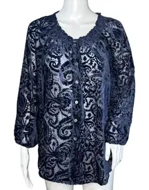 Sundance Shirt Womens Small Blue Reina Velvet Burnout Blouse Sheer Peasant‎ Boho