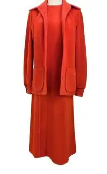 Vintage 70s Butte Knit Dress Set Red Preppy Modest