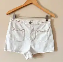 High Rise Rope Braid Detail Boho Cream Shorts Size 29