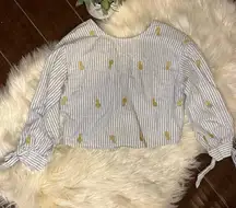 The Impeccable pig heathered grey/white striped crop top sz small