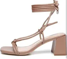 Sandals Heels Womens Nude 11 Chunky Strappy Lace Up Square Open Toe Wrap SR4