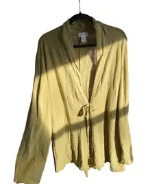 Soft Surroundings Avocado Green Kimono Cardigan 2X Tie Cotton Plus Artsy Boho