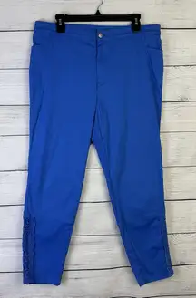 Soft Surroundings Ankle Length Pants Blue Embroidered Women's Size 14 Casual‎