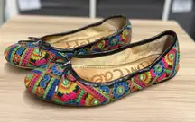 Sam Edelman Felicia Blue Pink Mirror Print Colorful Embroidered Ballet Flat