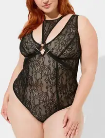 Curve 3 Black Lace Thong Bodysuit with Neck Harness Lingerie Sz 3x NWT