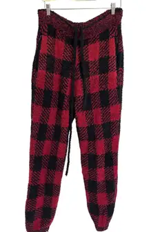 Skims Unisex Cozy Jogger In Brick Buffalo Check Black & Red Size L/XL
