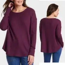 Ribbed Knit Loose fit Long sleeve Tops Dark Purple Large