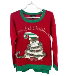 33 Degrees cat Christmas sweater tinsel bells s ugly sweater sequins embroidered