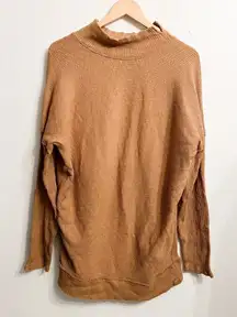 Free People Ribbed Tunic Mock Neck Top Dress Size Small Tan Brown Oversized‎