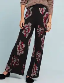 Anthropologie Laia Intarsia floral wide leg knit sweater pants