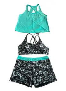 Tempt Me Swim Suit Set 3 Piece Womens Size XL Swim Tops Shorts Black Teal NWT