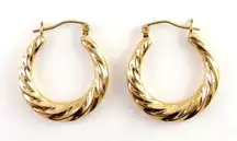 14K Pure Gold Twisted Oval Hoop Earrings
