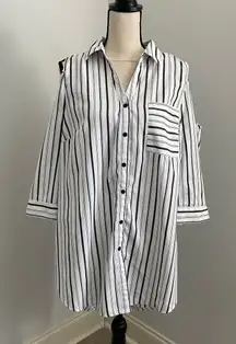 Unique Spectrum Monochrome Striped Shirt‎ XL White Black Cold Shoulder Button Up