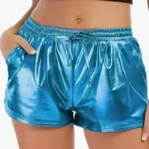 Hot Shorts Shiny Metallic Elastic Drawstring Pockets Size Medium Disco 80s Rave