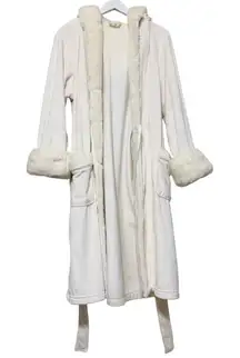 Pottery Barn Bath Robe Womens Large Ivory Cream Faux Fur Luxurious Mob Wife