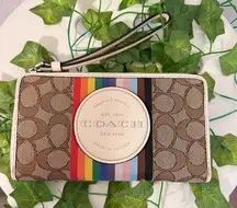 Coach  Dempsey Large Phone Wallet In Signature Jacquard With Rainbow CJ660